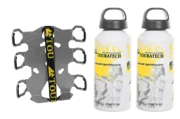 ZEGA Pro/ZEGA Mundo Zubehörhalterset Flaschenhalter zweifach mit 2x Touratech Aluminium Trinkflasche 0,6 Liter